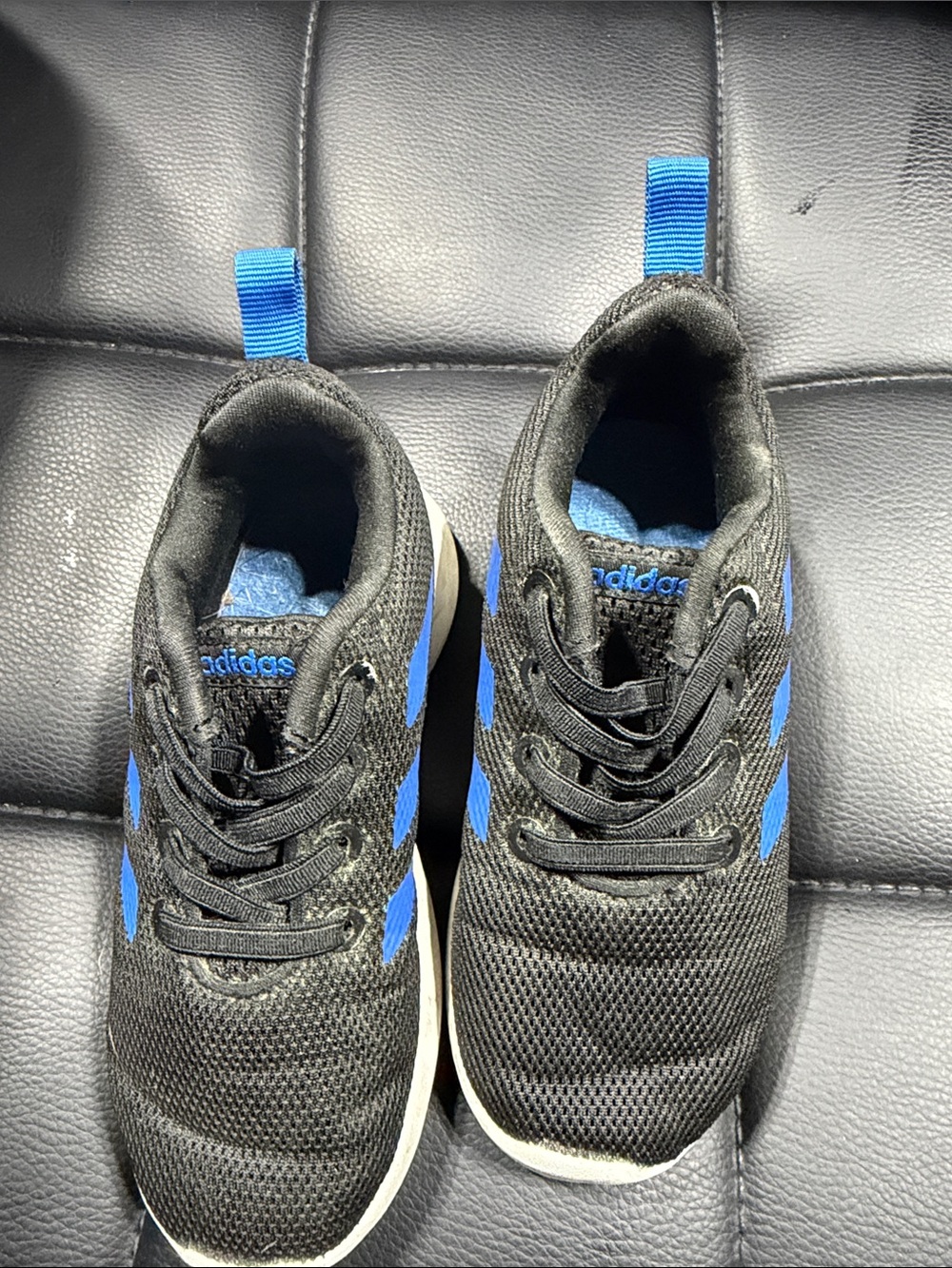 adidas Kids Black and Blue Lightweight Athletic Sneakers
